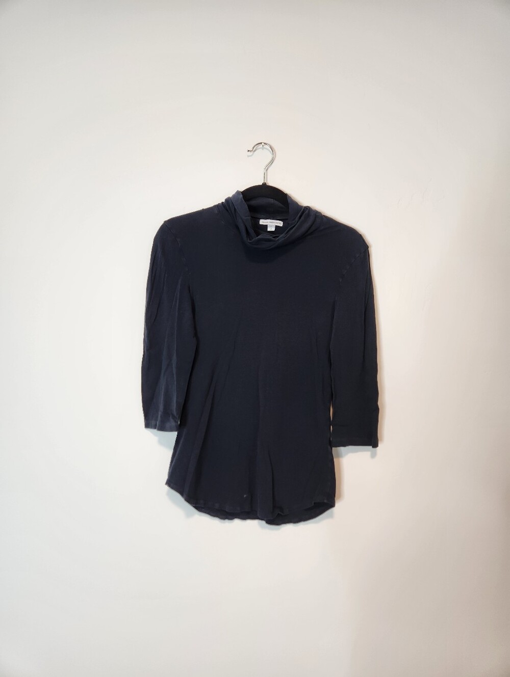 James Perse Black Turtleneck Round Hem 3/4 Sleeve Top Size 3